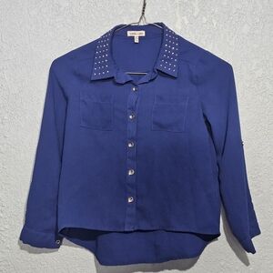 Sophia + Zeke Blue Kids Button Up Blouse With Studded Collar Like New 7/8 Small